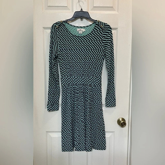 Vineyard Vines Ocean Swell Dress Long Sleeve Teal and Navy Size Small - Picture 1 of 9